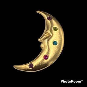 Vintage Trifari Rhinestone Man in the Moon Brooch